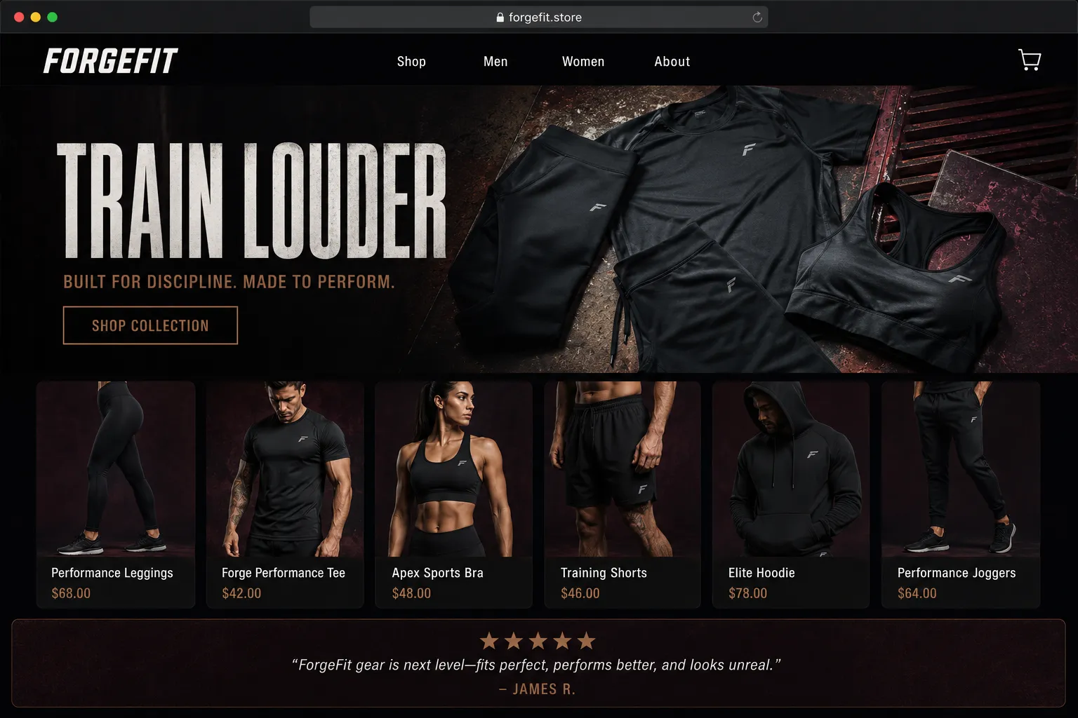 ForgeFit fitness apparel store homepage preview